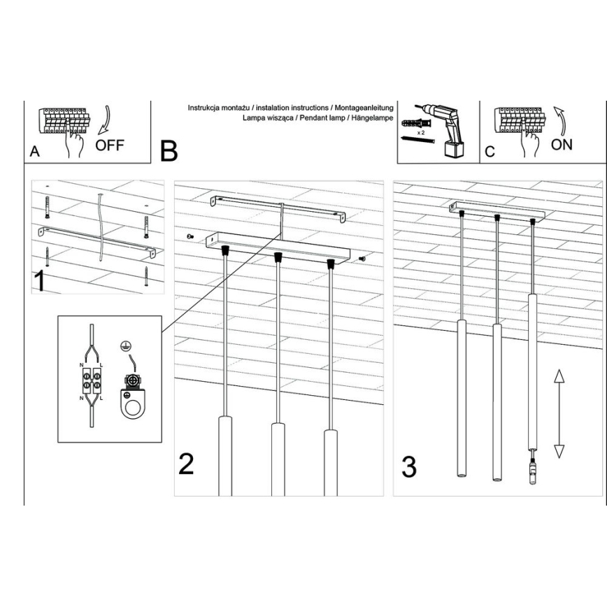 Chandelier on a string PASTELO 3xG9/8W/230V black