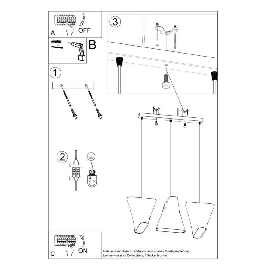 Chandelier on a string BLUM 3xE27/60W/230V white