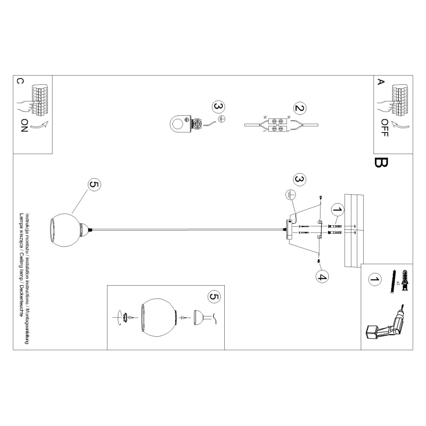 Chandelier on a string ALINO 1xE27/60W/230V black