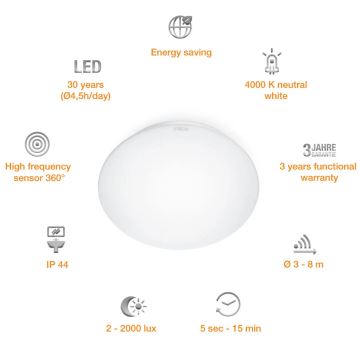 STEINEL 008383 - LED Bathroom light with sensor RS16LED LED/9,5W/230V IP44