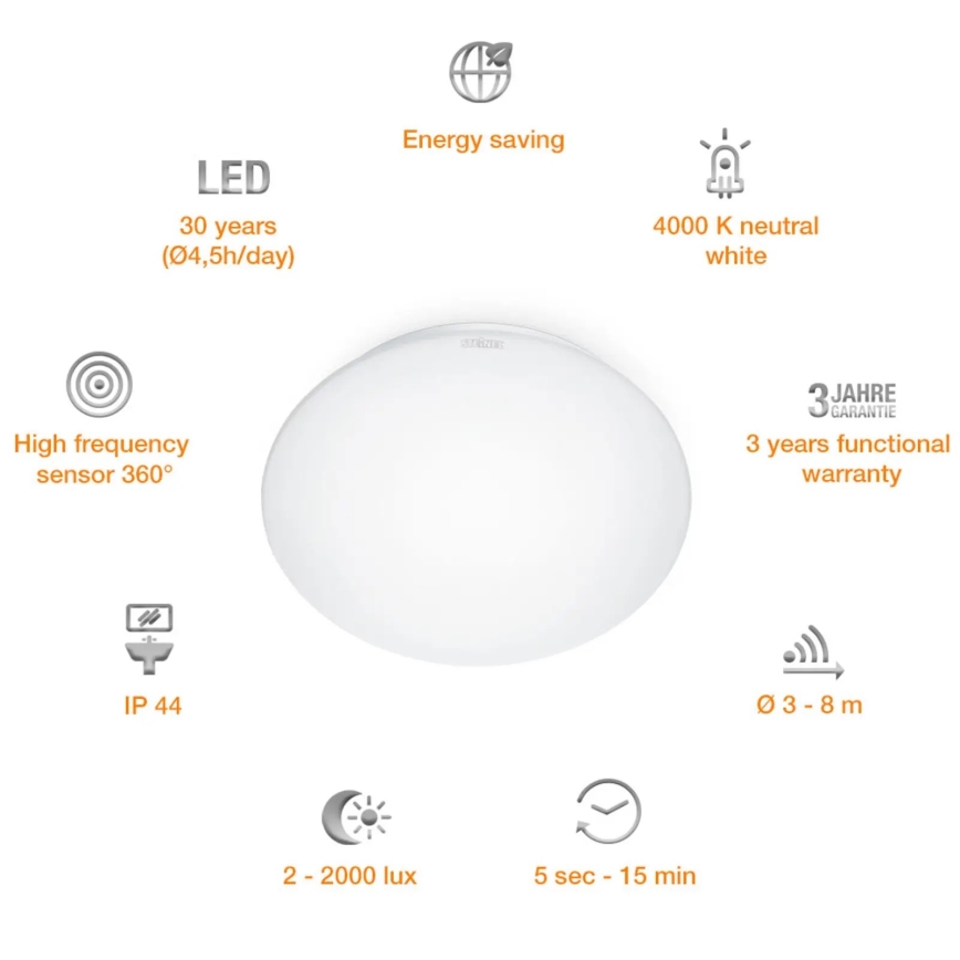 STEINEL 008383 - LED Bathroom light with sensor RS16LED LED/9,5W/230V IP44