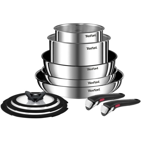 T-fal Ingenio Stainless Steel Cookware Set 4 Piece Induction Cookware, Pots  and Pans, Oven, Broil, Dishwasher Safe Silver