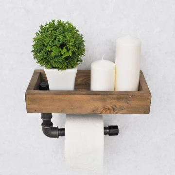 Toilet paper holder with shelf BORU 28x16 cm spruce