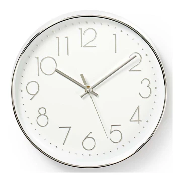 Wall clock 1xAA white/silver