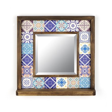 Wall mirror 33x32,5 cm pine/blue