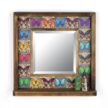 Wall mirror 33x32,5 cm pine/butterfly