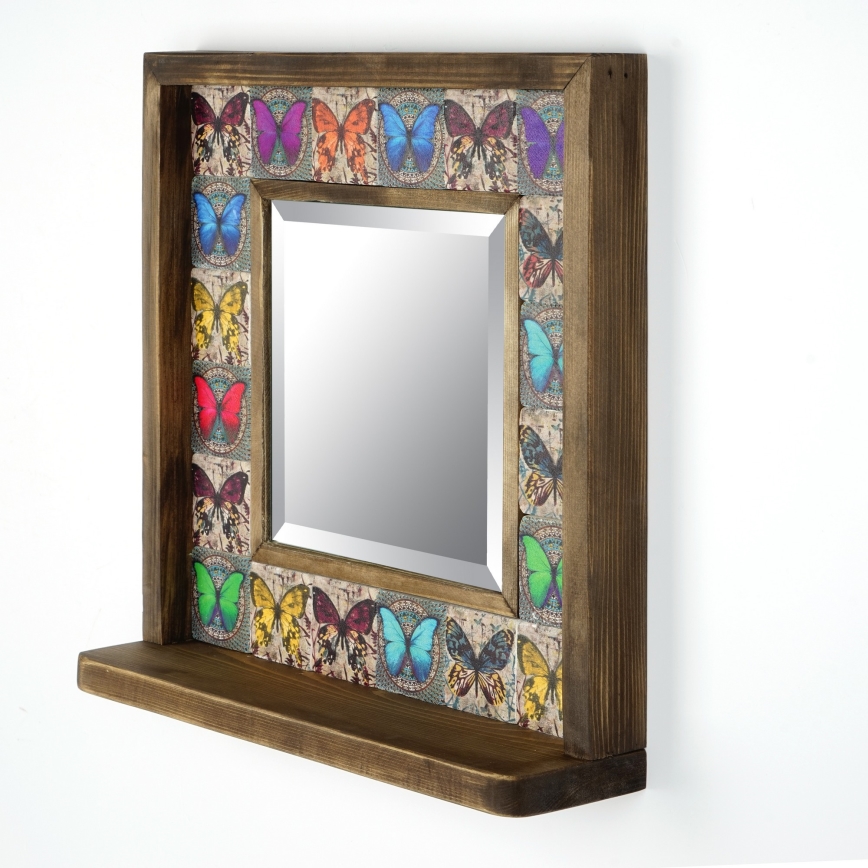 Wall mirror 33x32,5 cm pine/butterfly