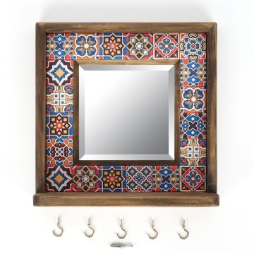 Wall mirror 33x32,5 cm pine/red