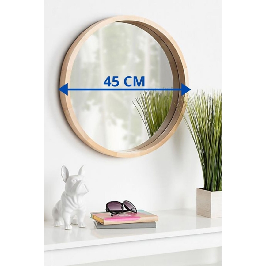 Wall mirror d. 45 cm pine