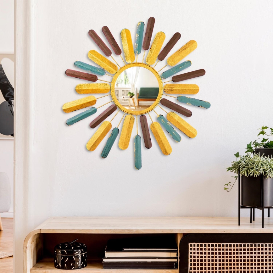 Wall mirror SUN d. 75 cm yellow