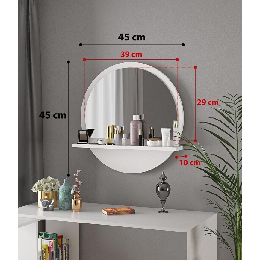 Wall mirror with a shelf 45x45 cm white