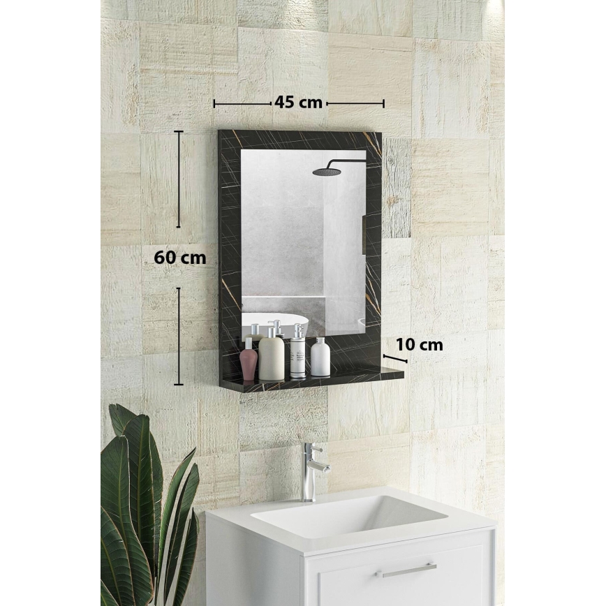 Wall mirror with a shelf 60x45 cm black