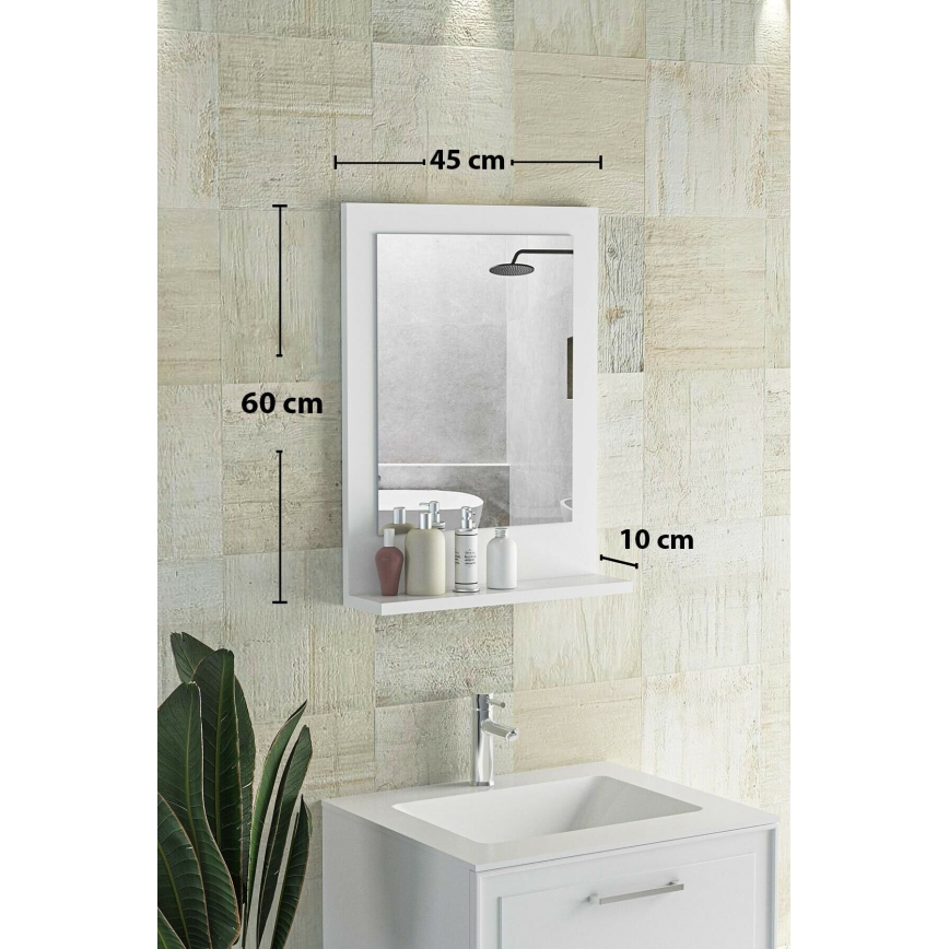 Wall mirror with a shelf 60x45 cm white