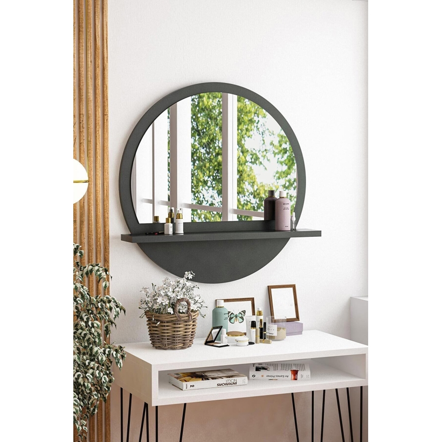 Wall mirror with a shelf d. 60 cm anthracite