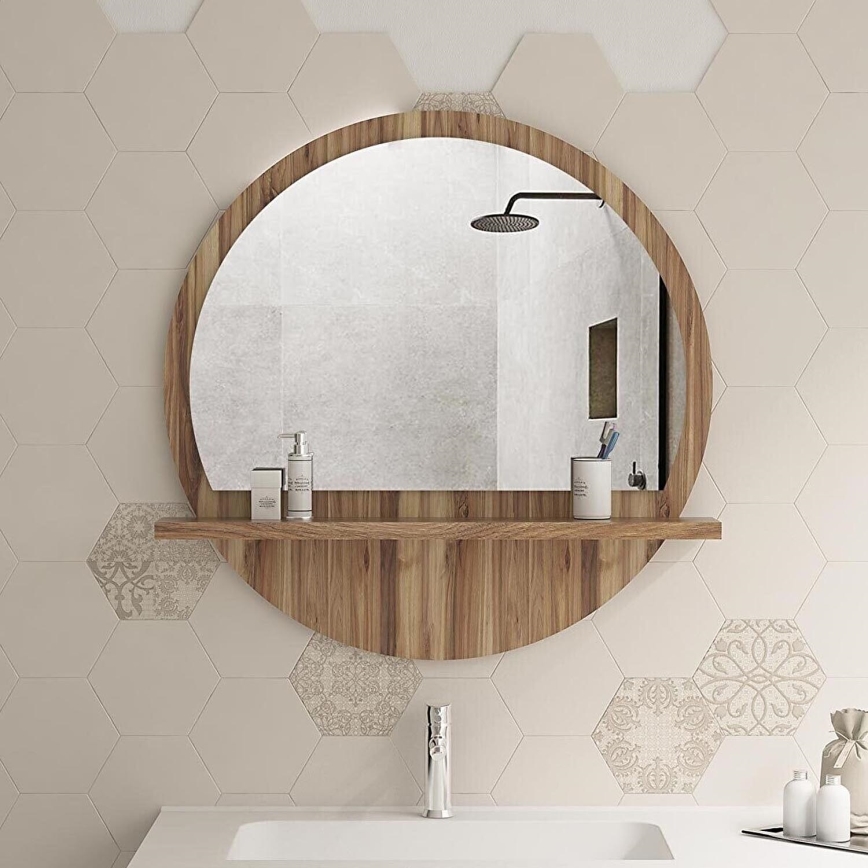 Wall mirror with a shelf d. 60 cm brown