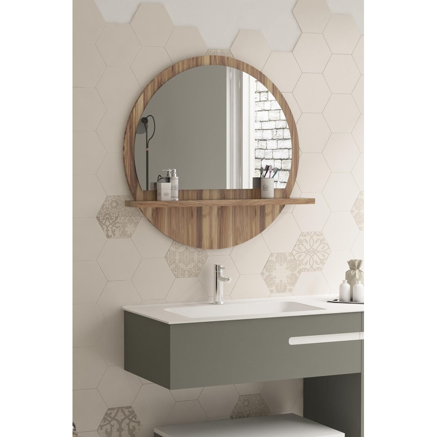 Wall mirror with a shelf d. 60 cm brown