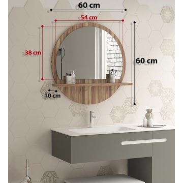 Wall mirror with a shelf d. 60 cm brown