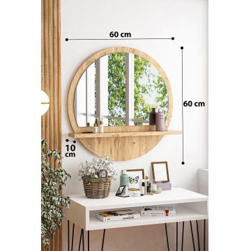 Wall mirror with a shelf d. 60 cm pine atlantic