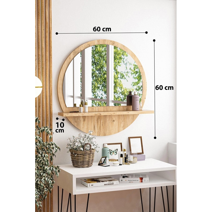 Wall mirror with a shelf d. 60 cm pine atlantic