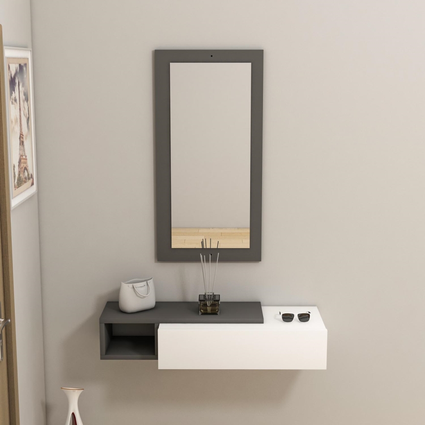 Wall shelf + wall mirror VIEN white/anthracite