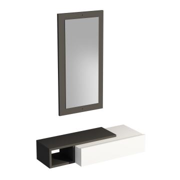 Wall shelf + wall mirror VIEN white/anthracite