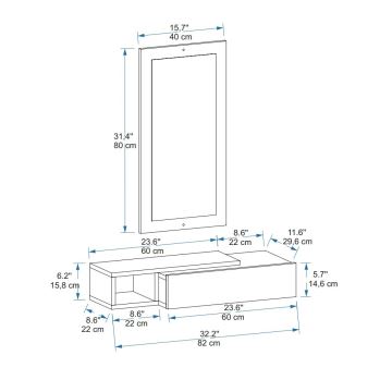 Wall shelf + wall mirror VIEN white/anthracite