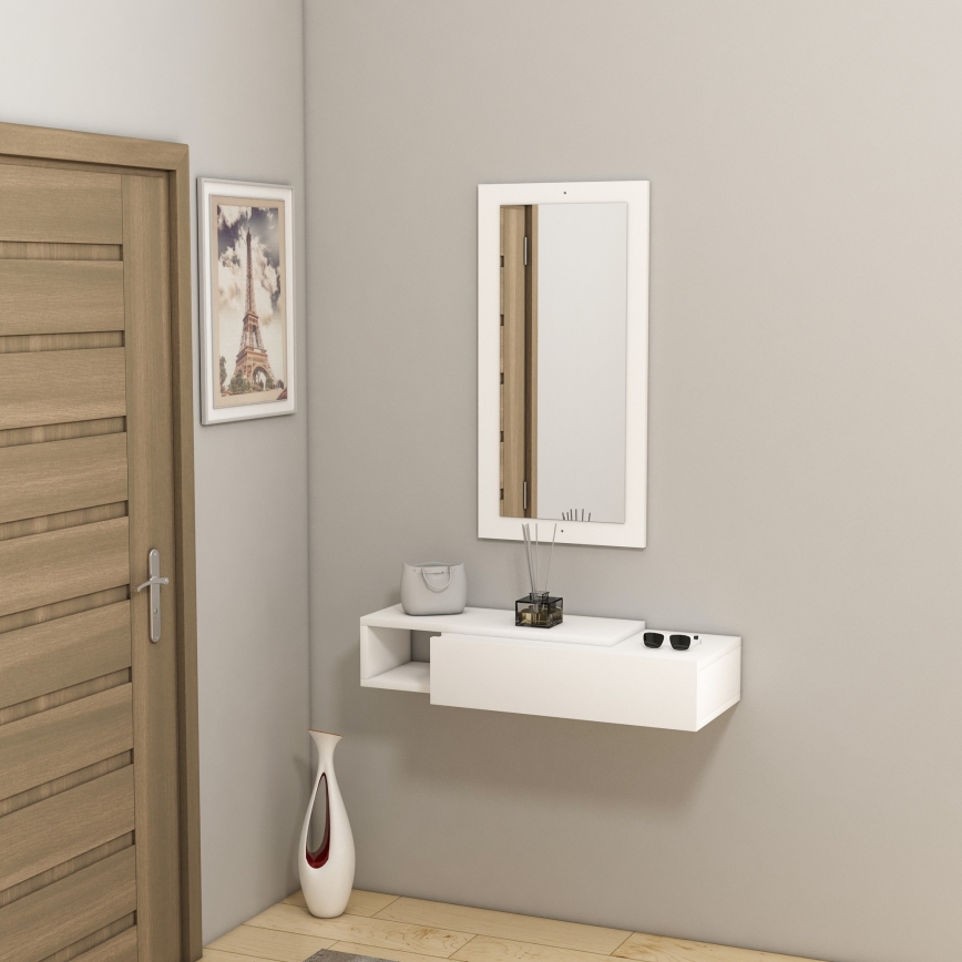 Wall shelf + wall mirror VIEN white