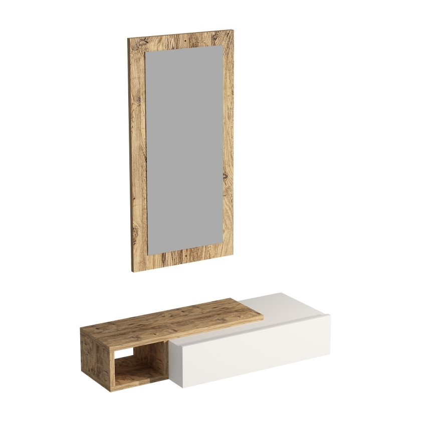 Wall shelf + wall mirror VIEN white/pine atlantic