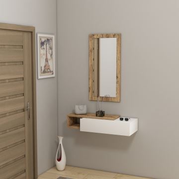 Wall shelf + wall mirror VIEN white/pine atlantic