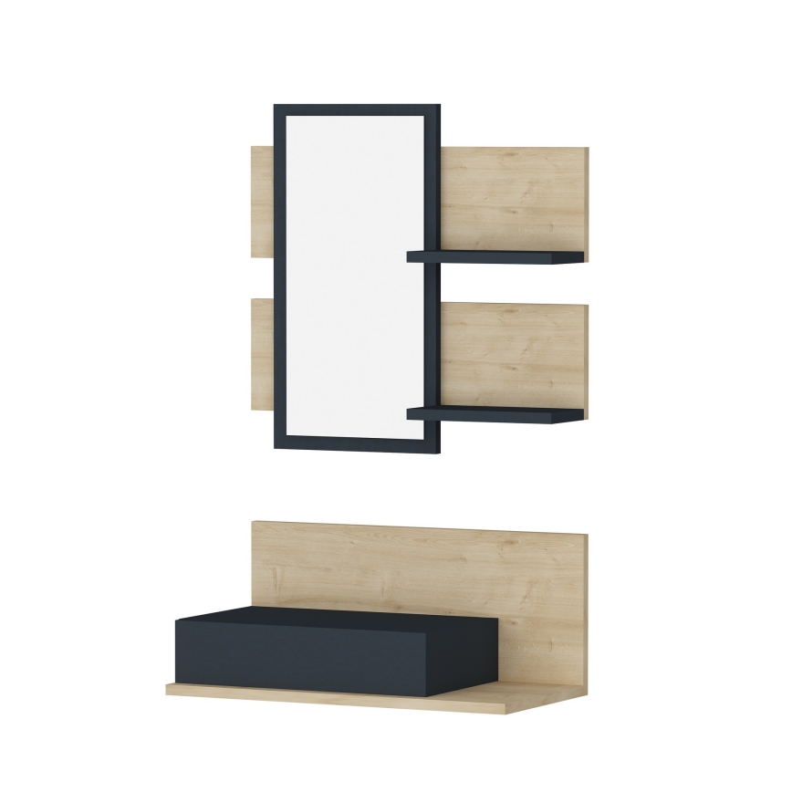 Wall shelf + wall mirror with a shelf MIMOZA oak/anthracite