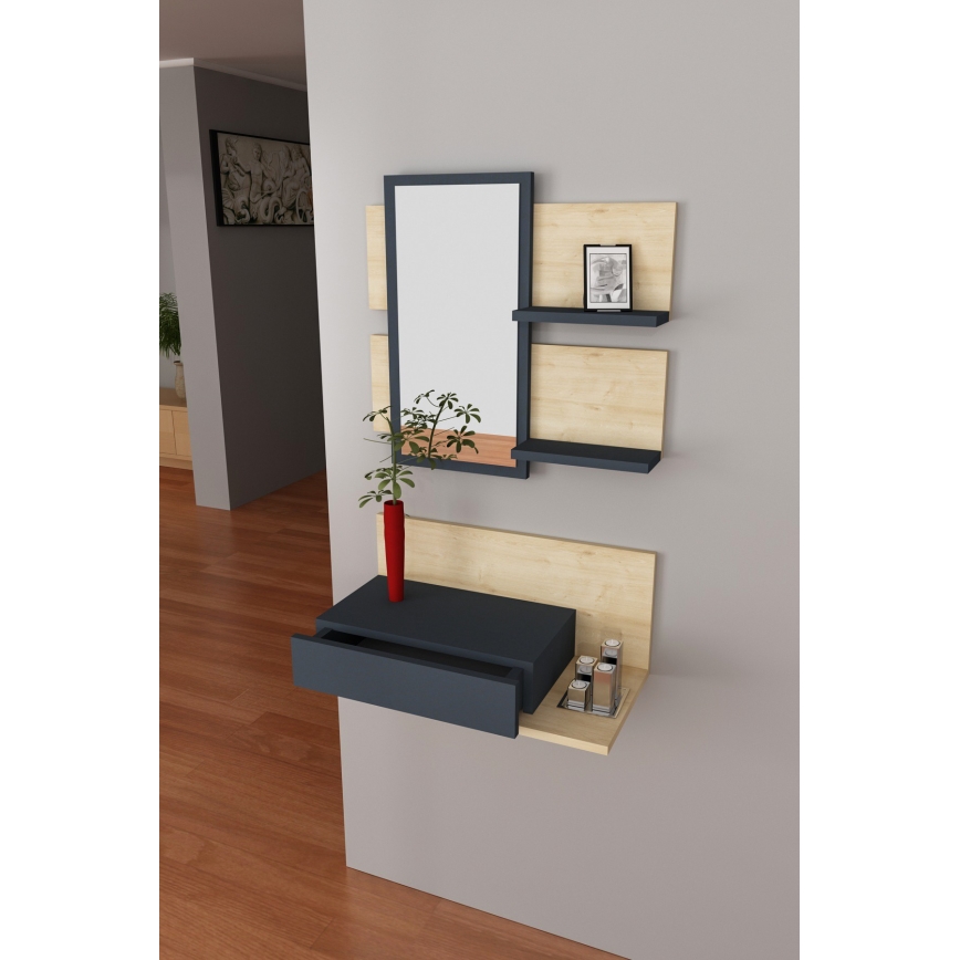 Wall shelf + wall mirror with a shelf MIMOZA oak/anthracite