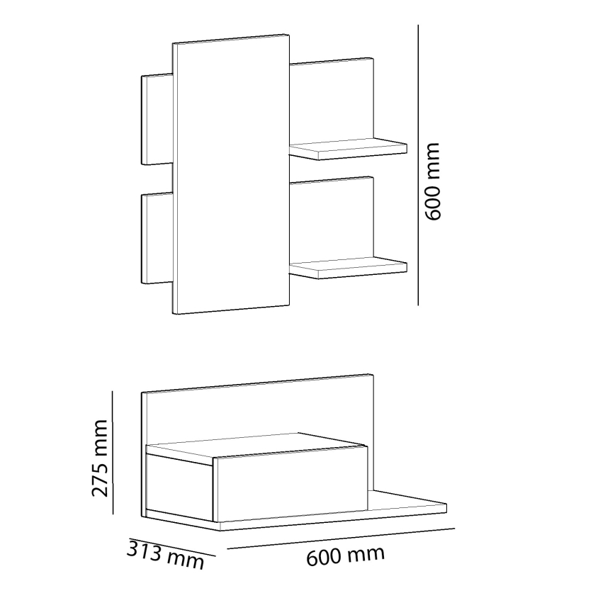 Wall shelf + wall mirror with a shelf MIMOZA oak/anthracite