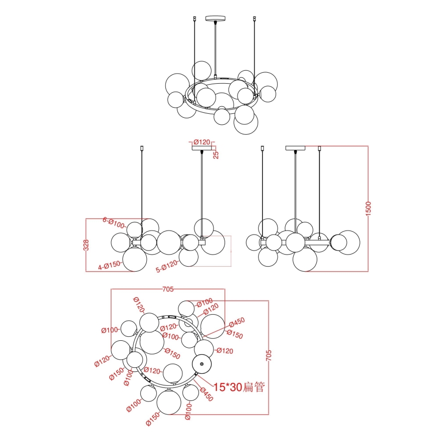 Wofi 5014-1501W - LED Chandelier on a string VILLA 15xG9/3W/230V gold